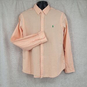 Ralph Lauren Seersucker Men's Orange Gingham Plaid Checkered Button Down Shirt